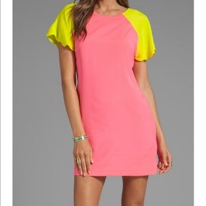 Scalloped Dress in Neon Pink/Chartreuse